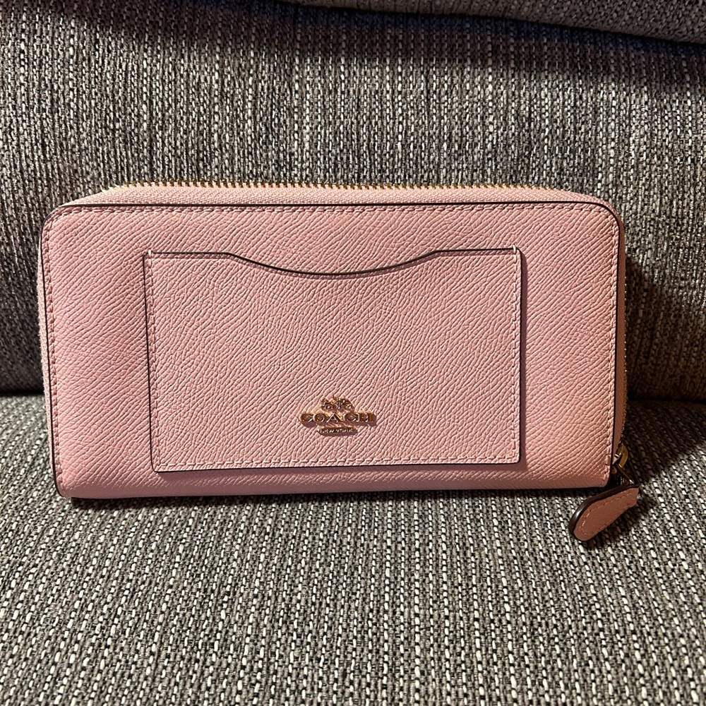 Coach Pink Saffiano Zip Around Wallet with Front Pocket